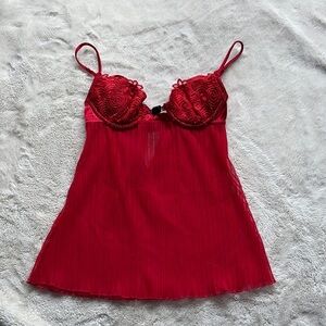 La Senza Y2K Red Sheer Babydoll Lingerie Pleated Mesh & Lace Bust Detail Small